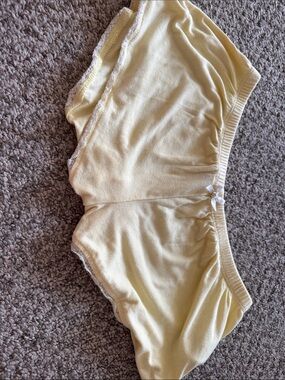 Girls' Yellow Cotton One-Piece Shorts with Lace Trim